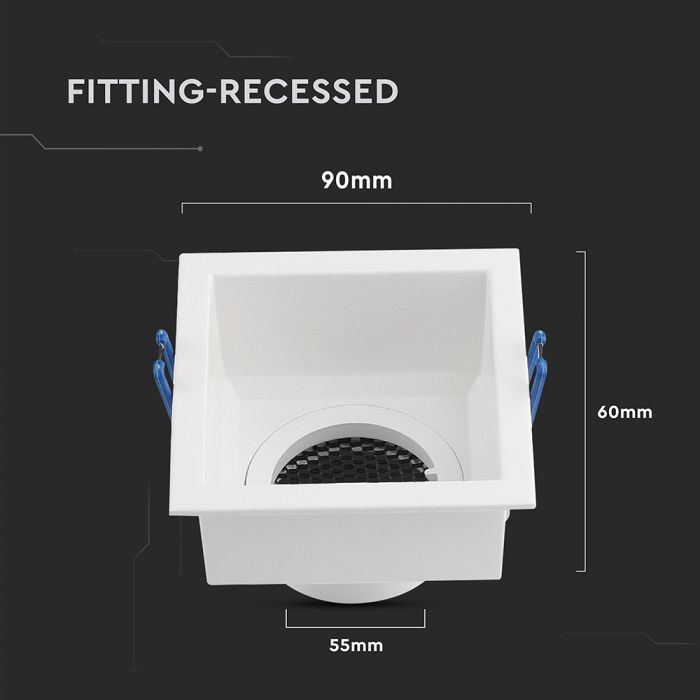 GU10 aluminium square luminaire with deep anti-glare grille, white housing, V-TAC, IP20