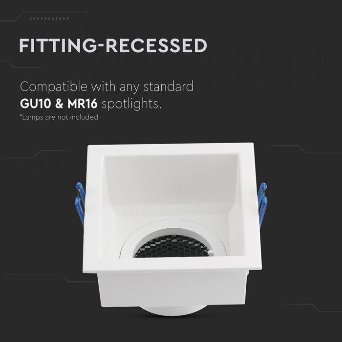 GU10 aluminium square luminaire with deep anti-glare grille, white housing, V-TAC, IP20