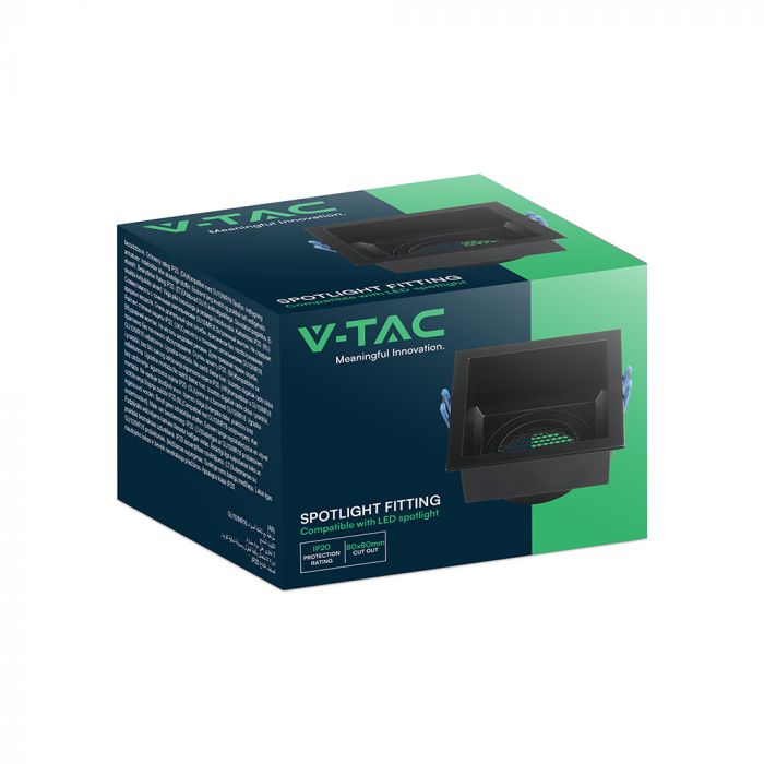 GU10 aluminium square luminaire with deep anti-glare grille, black housing, V-TAC, IP20