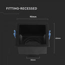 GU10 aluminium square luminaire with deep anti-glare grille, black housing, V-TAC, IP20