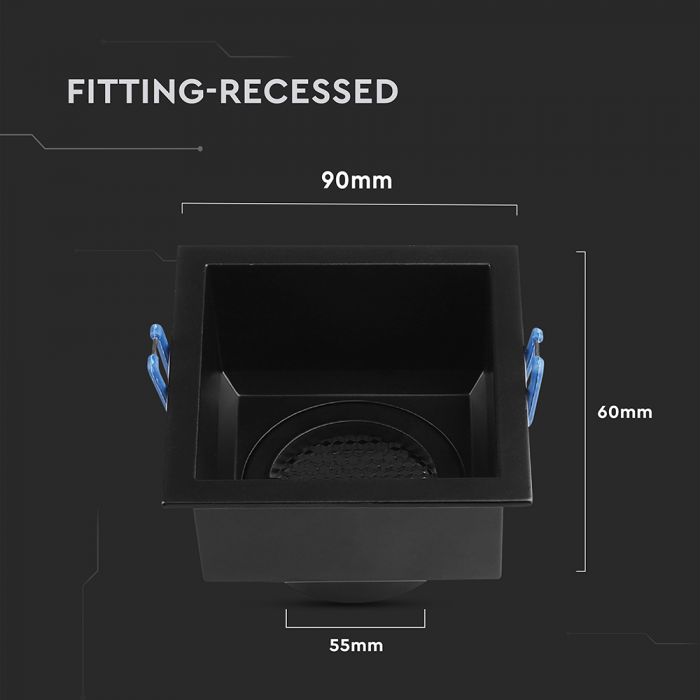 GU10 aluminium square luminaire with deep anti-glare grille, black housing, V-TAC, IP20