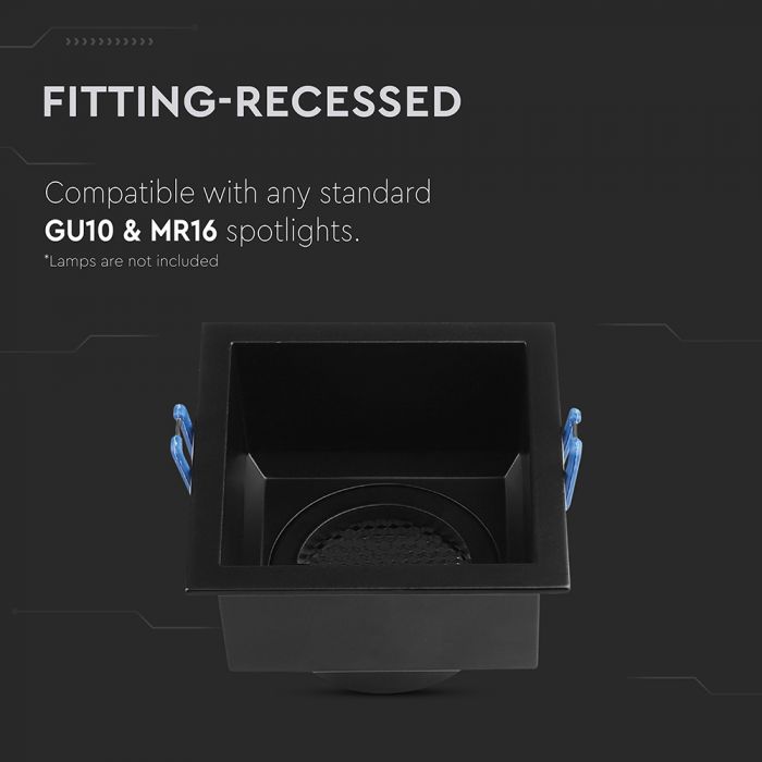 GU10 aluminium square luminaire with deep anti-glare grille, black housing, V-TAC, IP20