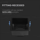 GU10 aluminium square luminaire with deep anti-glare grille, black housing, V-TAC, IP20