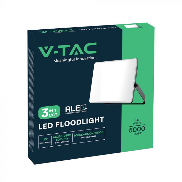 100W(8150Lm) LED prožektors, V-TAC, IP65, melns, 3IN1