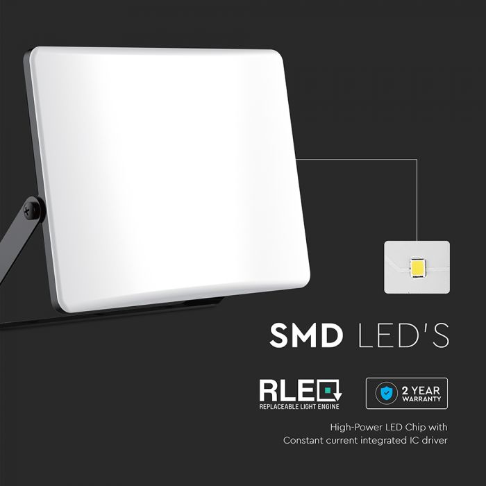100W(8150Lm) LED prožektors, V-TAC, IP65, melns, 3IN1