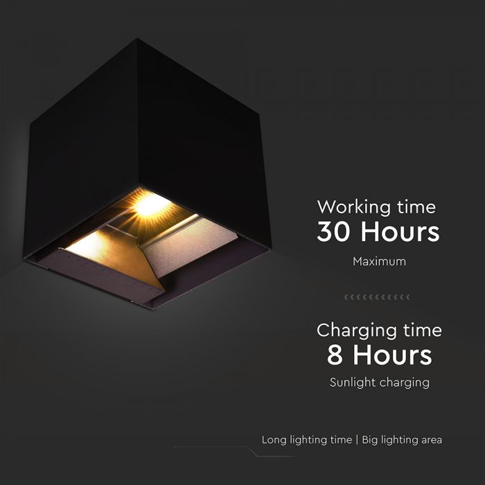 9W(800Lm) LED solārais fasādes gaismeklis, V-TAC, IP65, melns, 3IN1