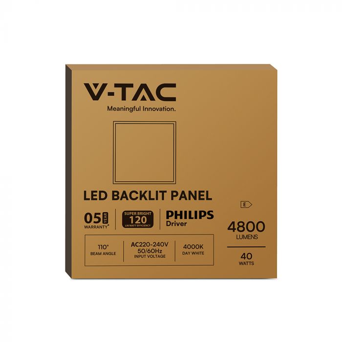 40W(4800Lm) 120LM/W Philips LED panelis, V-TAC,  600x600mm, IP20, neitrāli balta gaisma 4000K