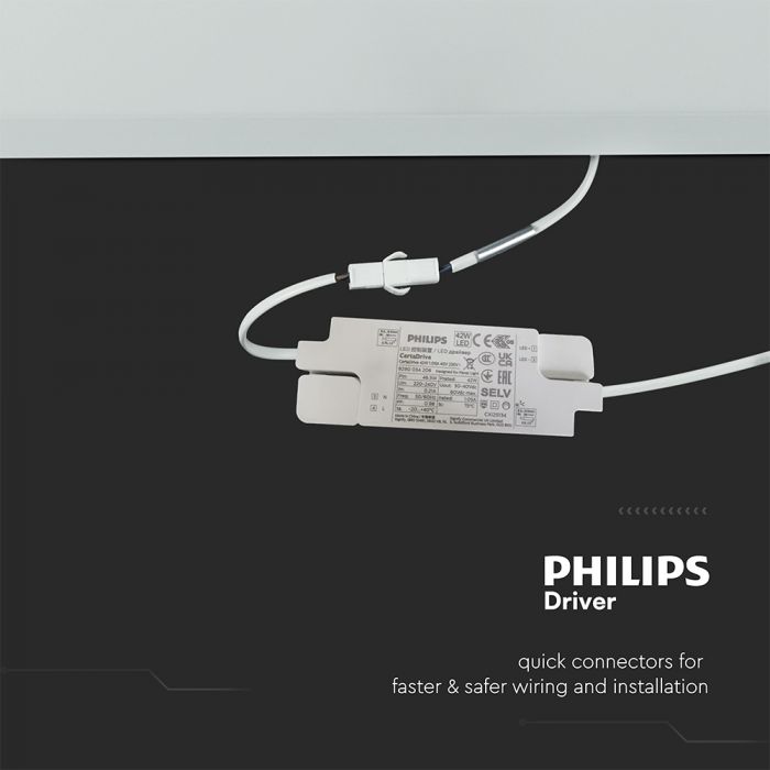 40W(4800Lm) 120LM/W Philips LED panelis, V-TAC,  600x600mm, IP20, neitrāli balta gaisma 4000K