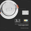 7W(510Lm) LED iebūvējams griestu gaismeklis, V-TAC, IP20, apaļš, balts, 3IN1