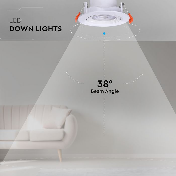 7W(510Lm) LED iebūvējams griestu gaismeklis, V-TAC, IP20, apaļš, balts, 3IN1