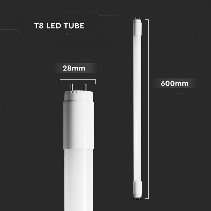 T8 7.5W(850Lm) 60 cm LED V-TAC spuldze, garantija 3 gadi, G13, IP20, neitrāli balta gaisma 4000K