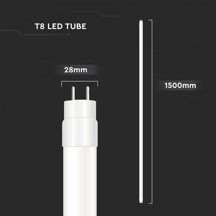 T8 24W(3000Lm) 150 cm LED V-TAC spuldze, garantija 3 gadi, G13, IP20, auksti balta gaisma 6500K