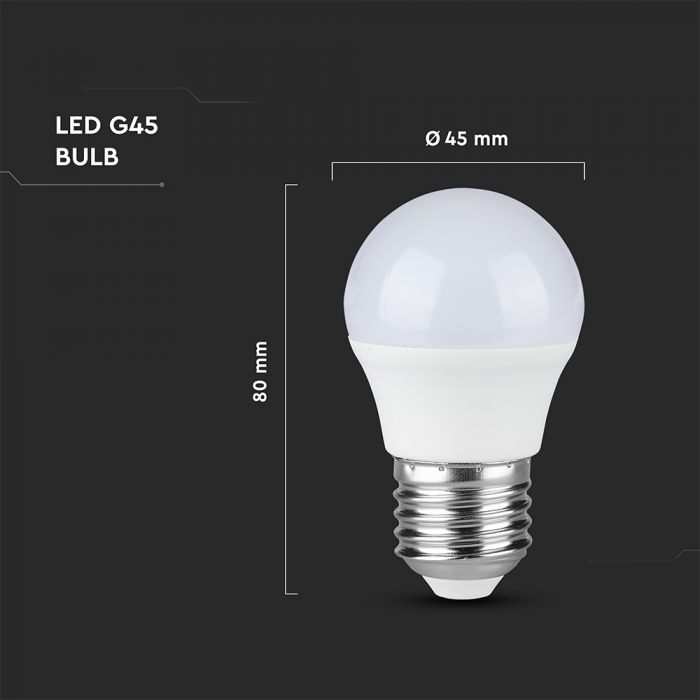 E27 6.5W(600Lm) LED Spuldze, V-TAC, G45, IP20, silti balta gaisma 3000K