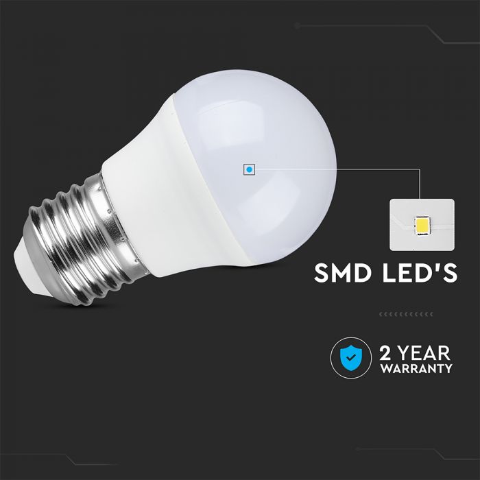 E27 6.5W(600Lm) LED Spuldze, G45, V-TAC, IP20, neitrāli balta gaisma 4000K