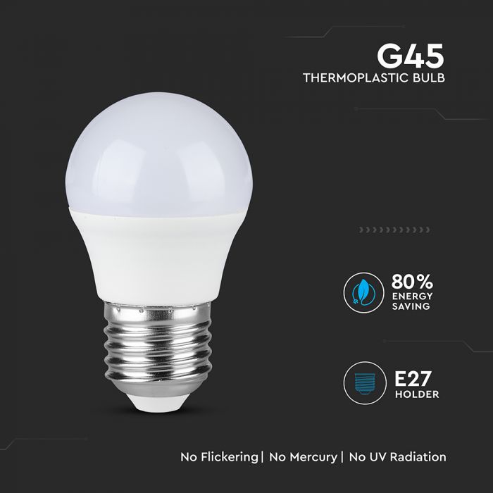 E27 6.5W(600Lm) LED Spuldze, G45, V-TAC, IP20, neitrāli balta gaisma 4000K