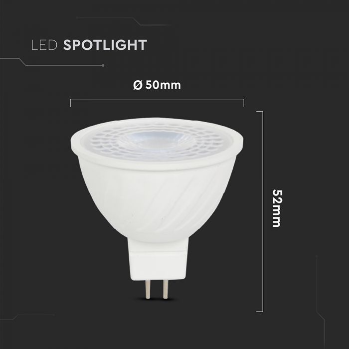 GU5.3 MR16 6W(455Lm) LED spuldze, 12V, 110°, V-TAC, IP20, silti balta gaisma 3000K