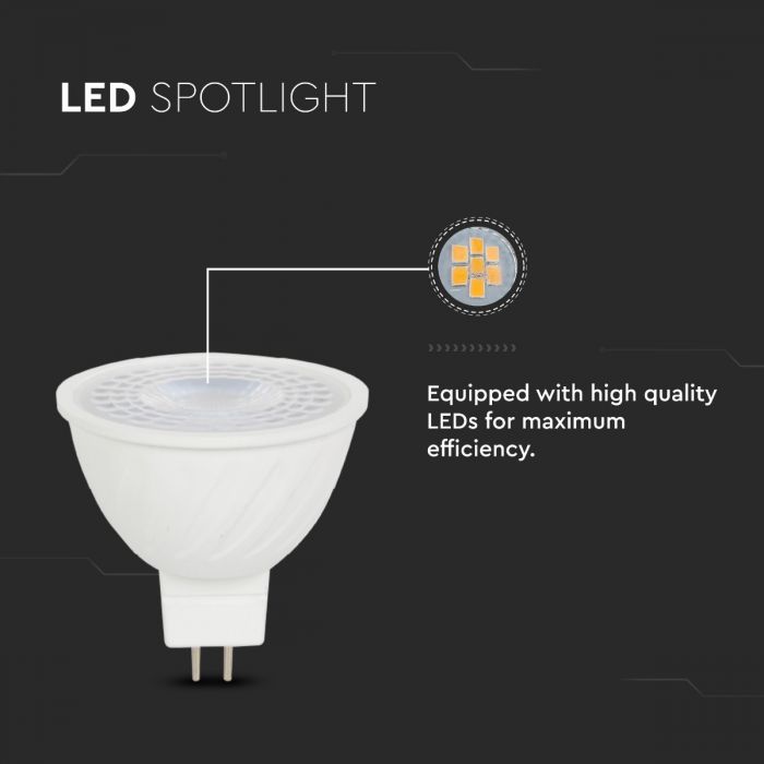 GU5.3 6W(455Lm) LED Spuldze MR16, V-TAC, IP21, auksti balta gaisma 6500K