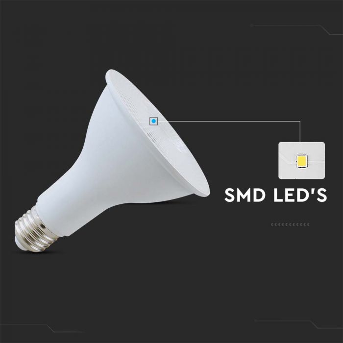 11W(800Lm) LED PAR30 spuldze, V-TAC VT-230, E27, SMD, IP20, 40°, silti balta gaisma 3000K