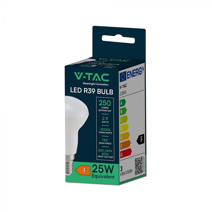 E14 2.9W(250Lm) LED Spuldze, R39, V-TAC, IP20, silti balta gaisma 3000K