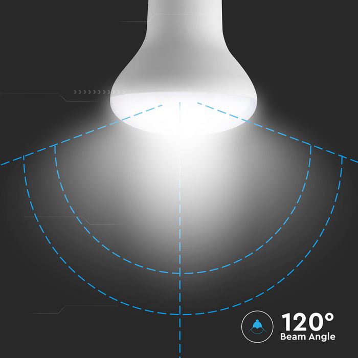 E27 8.5W(806Lm) LED Spuldze, R63, V-TAC, IP20, silti balta gaisma 3000K