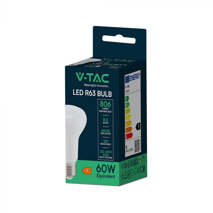 E27 8.5W(806Lm) LED Spuldze, R63, V-TAC, IP20, auksti balta gaisma 6500K