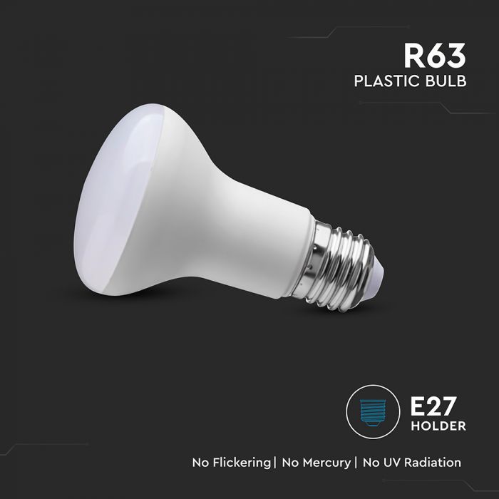 E27 8.5W(806Lm) LED Spuldze, R63, V-TAC, IP20, auksti balta gaisma 6500K