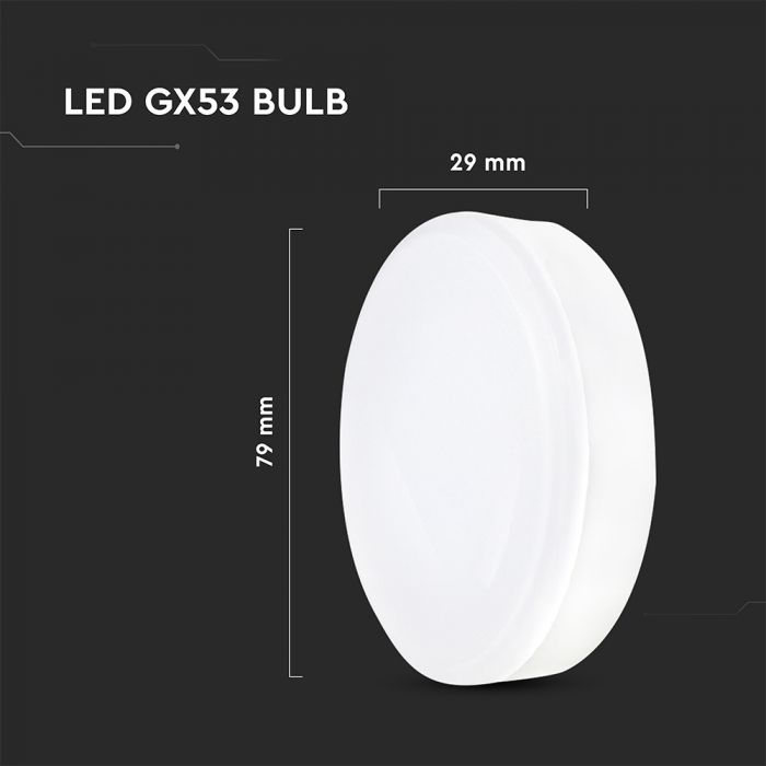 GX53 6.4W(560Lm) LED spuldze, V-TAC, IP20, GX53, silti balta gaisma 3000K