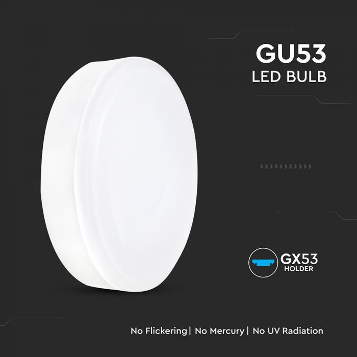 GX53 6.4W(560Lm) LED spuldze, V-TAC, IP20, GX53, silti balta gaisma 3000K