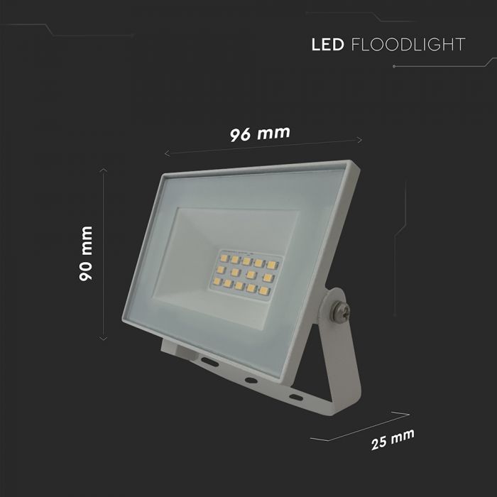 10W(850Lm) LED prožektors, V-TAC, IP65, balts, neitrāli balta gaisma 4000K