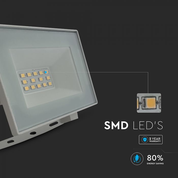 10W(850Lm) LED prožektors, V-TAC, IP65, balts, neitrāli balta gaisma 4000K