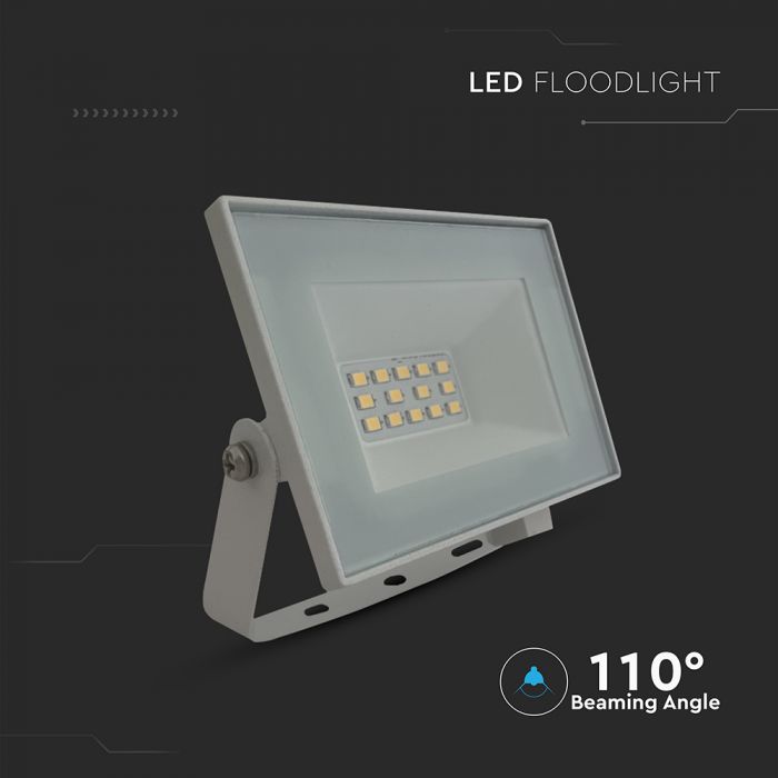 10W(850Lm) LED prožektors, V-TAC, IP65, balts, neitrāli balta gaisma 4000K