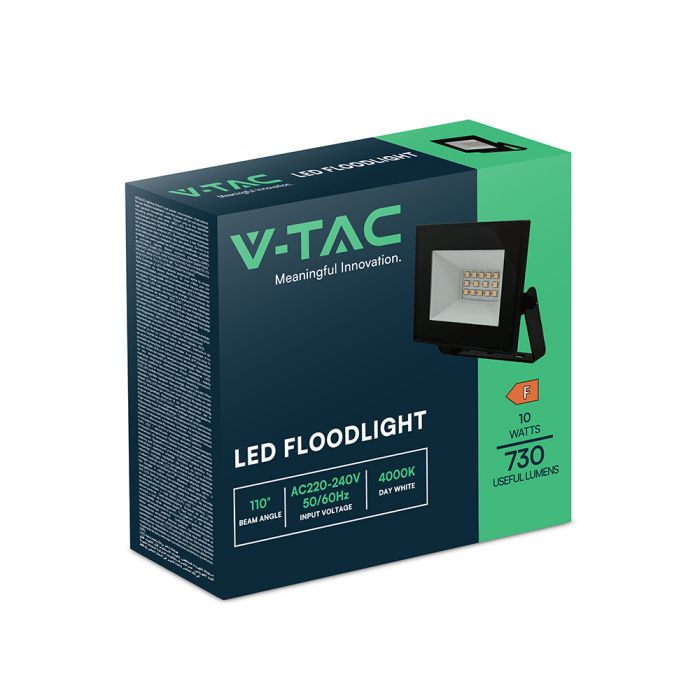 10W(850Lm) LED prožektors, V-TAC, IP65, melns, neitrāli balta gaisma 4000K