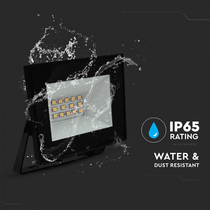 10W(850Lm) LED prožektors, V-TAC, IP65, melns, neitrāli balta gaisma 4000K