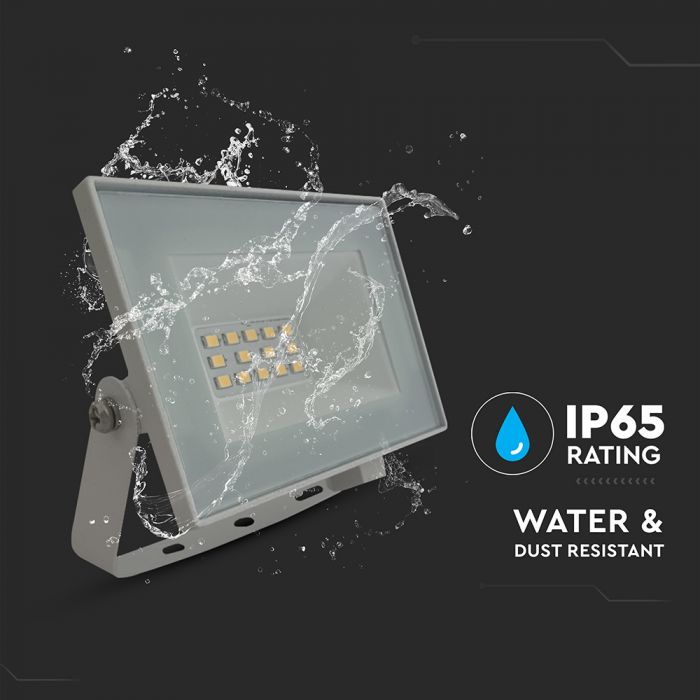 10W(850Lm) LED prožekors bez kustību sensora, V-TAC, IP65, balts, auksti balta gaisma 6500K