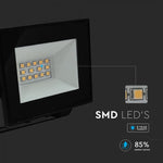10W(850Lm) LED prožektors bez kustību sensora, V-TAC, IP65, melns, auksti balta gaisma 6500K