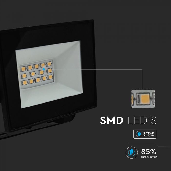 10W(850Lm) LED prožektors bez kustību sensora, V-TAC, IP65, melns, auksti balta gaisma 6500K