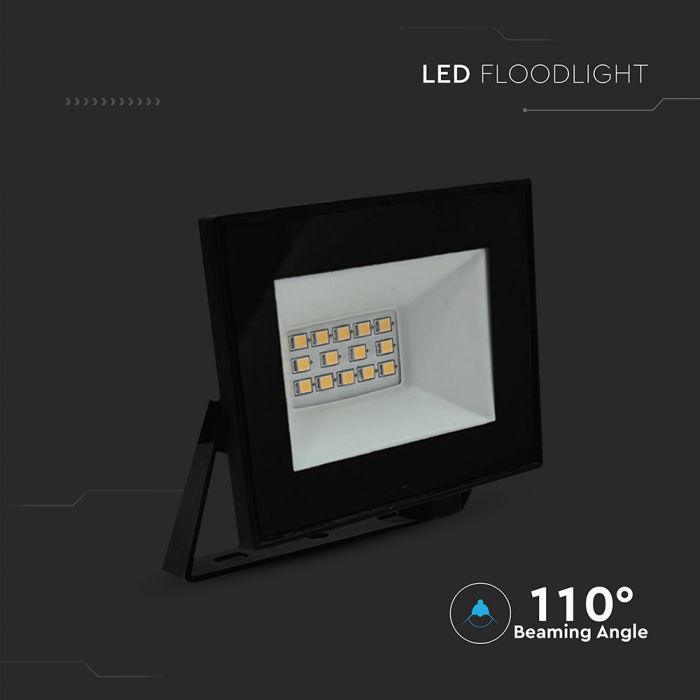 10W(850Lm) LED prožektors bez kustību sensora, V-TAC, IP65, melns, auksti balta gaisma 6500K