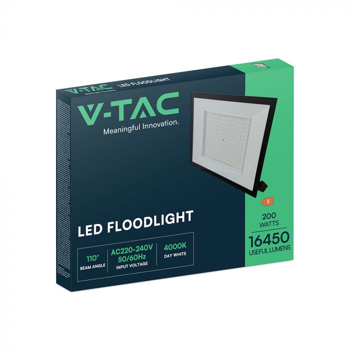 200W(19200Lm) LED prožektors, V-TAC, IP65, melns, neitrāli balta gaisma 4000K