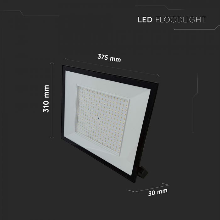 200W(19200Lm) LED prožektors, V-TAC, IP65, melns, neitrāli balta gaisma 4000K