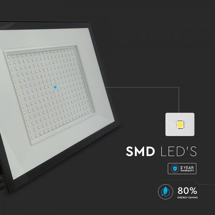 200W(19200Lm) LED prožektors, V-TAC, IP65, melns, neitrāli balta gaisma 4000K