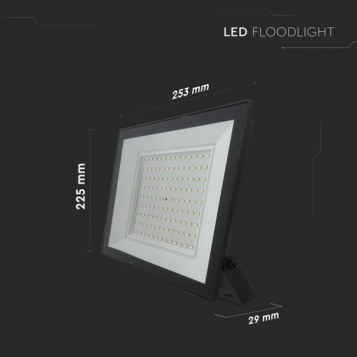 100W(8150Lm) LED prožektors, V-TAC, IP65, melns, neitrāli balta gaisma 4000K
