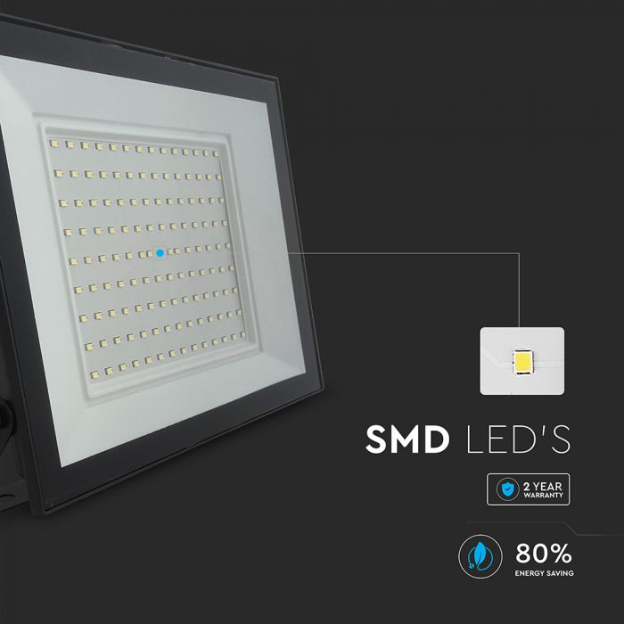 100W(8150Lm) LED prožektors, V-TAC, IP65, melns, neitrāli balta gaisma 4000K