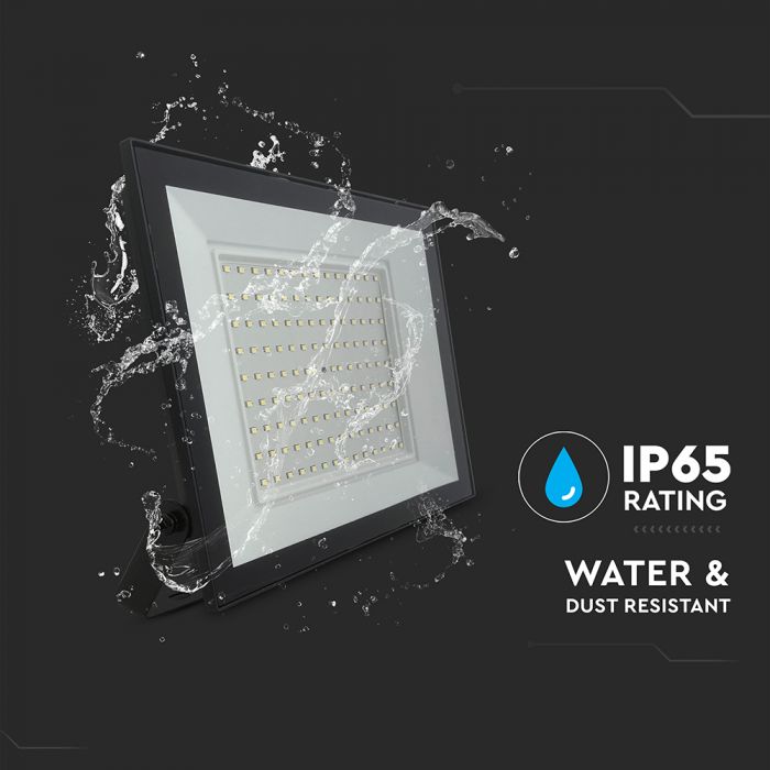100W(8150Lm) LED prožektors, V-TAC, IP65, melns, neitrāli balta gaisma 4000K