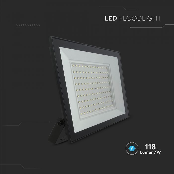 100W(8150Lm) LED prožektors, V-TAC, IP65, melns, neitrāli balta gaisma 4000K