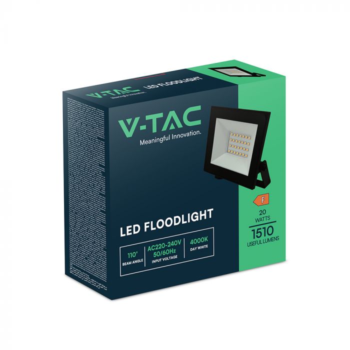20W(1760Lm) LED prožektors bez kustību sensora, V-AC, IP65, melns, neitrāli balta gaisma 4000K