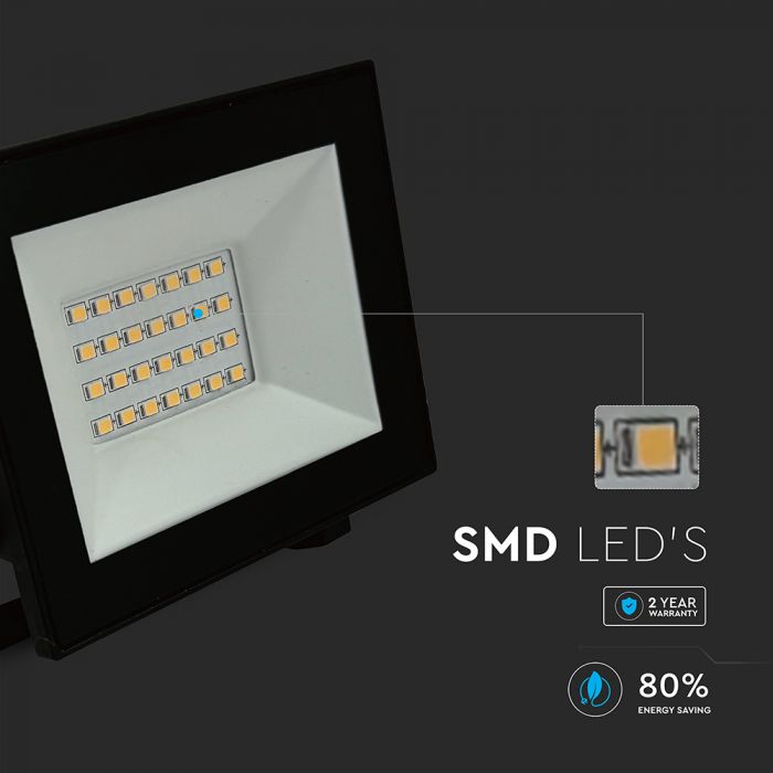 20W(1760Lm) LED prožektors bez kustību sensora, V-AC, IP65, melns, neitrāli balta gaisma 4000K