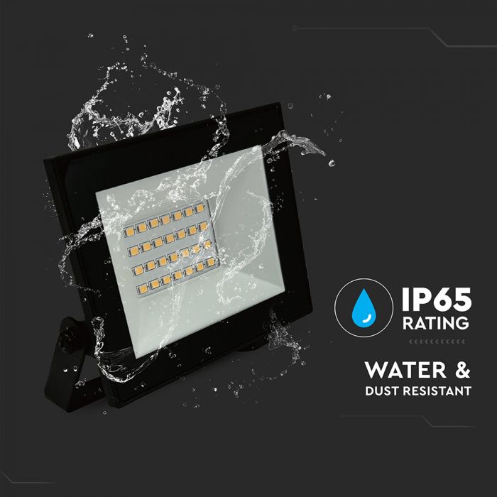20W(1760Lm) LED prožektors bez kustību sensora, V-AC, IP65, melns, neitrāli balta gaisma 4000K
