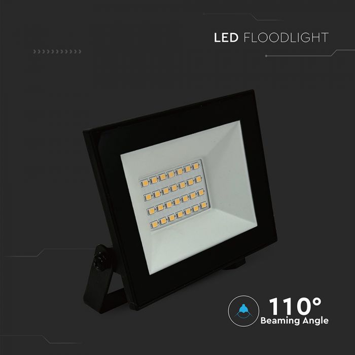 20W(1760Lm) LED prožektors bez kustību sensora, V-AC, IP65, melns, neitrāli balta gaisma 4000K