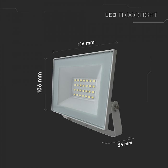 KASTE 60 gab. x 3,41€ – 20W(1760Lm) LED prožektors bez kustību sensora, V-TAC, IP65, balts, auksti balta gaisma 6500K