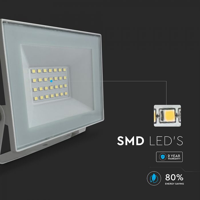 KASTE 60 gab. x 3,41€ – 20W(1760Lm) LED prožektors bez kustību sensora, V-TAC, IP65, balts, auksti balta gaisma 6500K